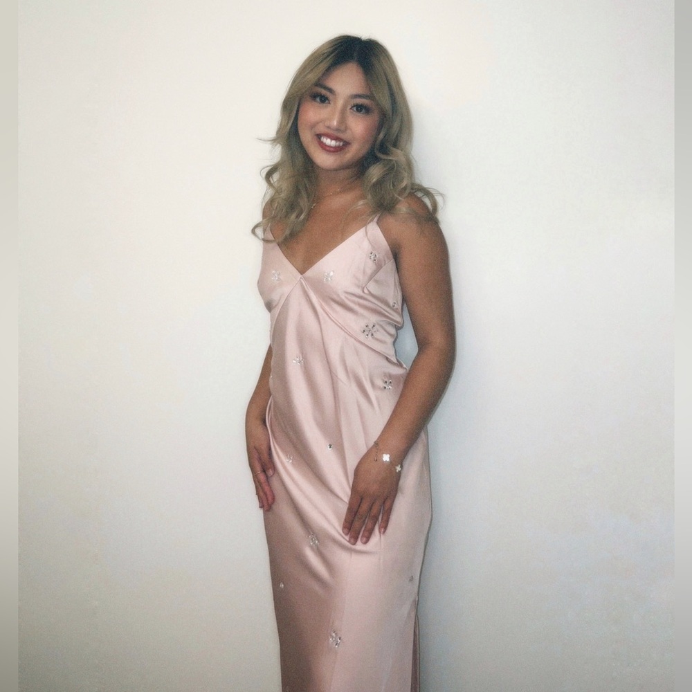 S - blush satin slip dress
